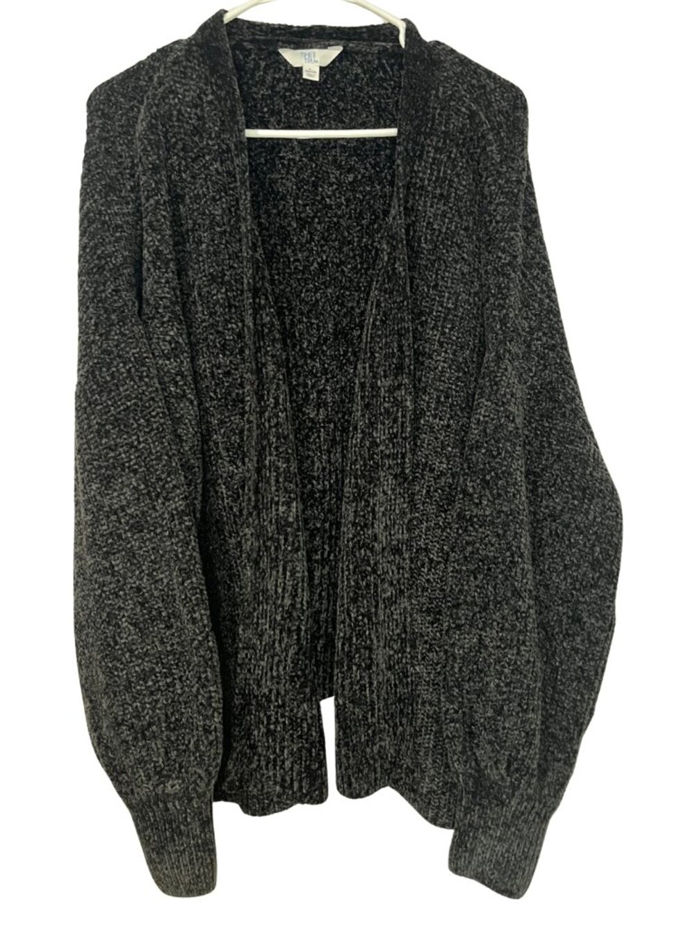 Time and Tru Women's L Charcoal Gray Marled Chunky Knit Open Front Cardigan Cozy